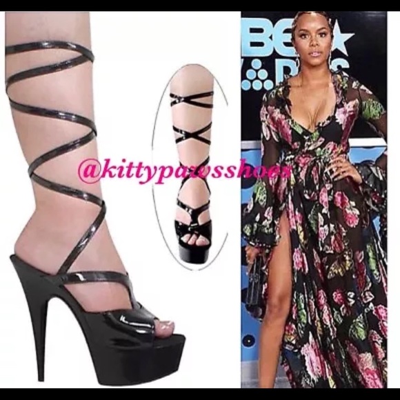 Women’s Black Patent Leather Strap 6" Knee Boots - Picture 3 of 5